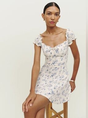 Reformation White Blue Pacey Lulu Mini Dress 12